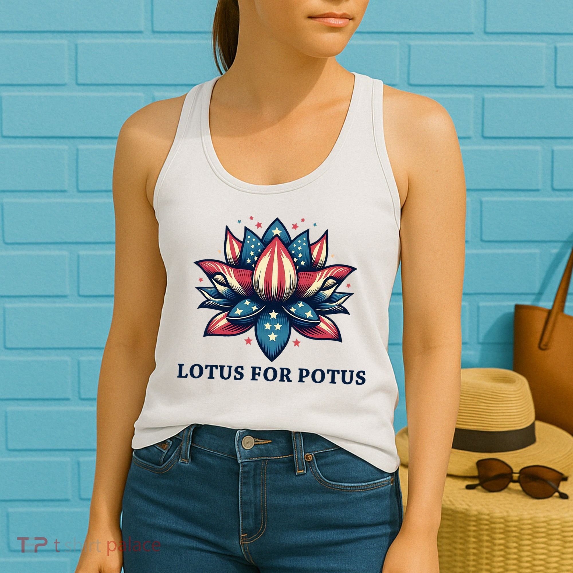 Lotus For Potus Usa Election Red White And Blue Women's Tank Top