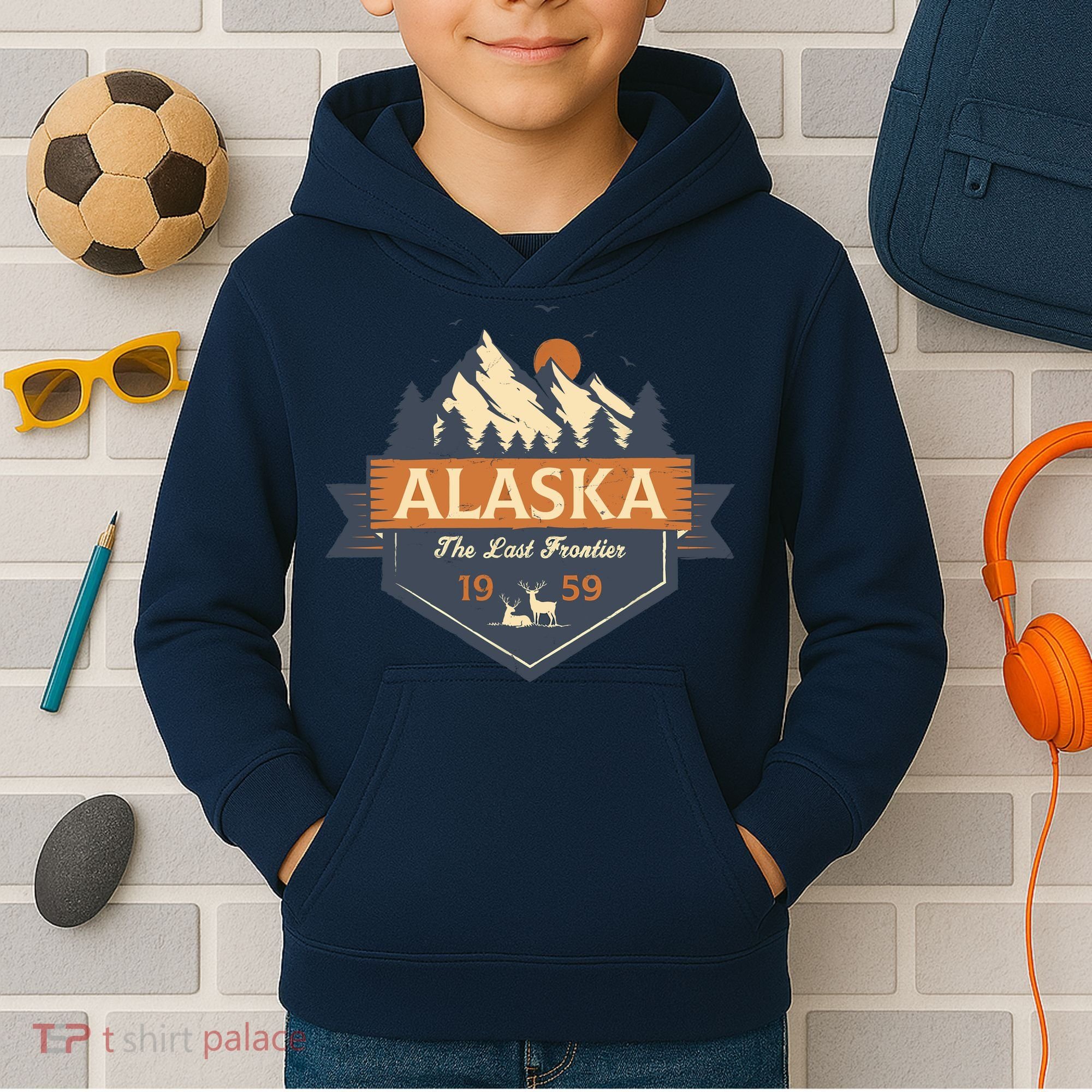 Last Frontier Retro Alaska Kids Hoodie