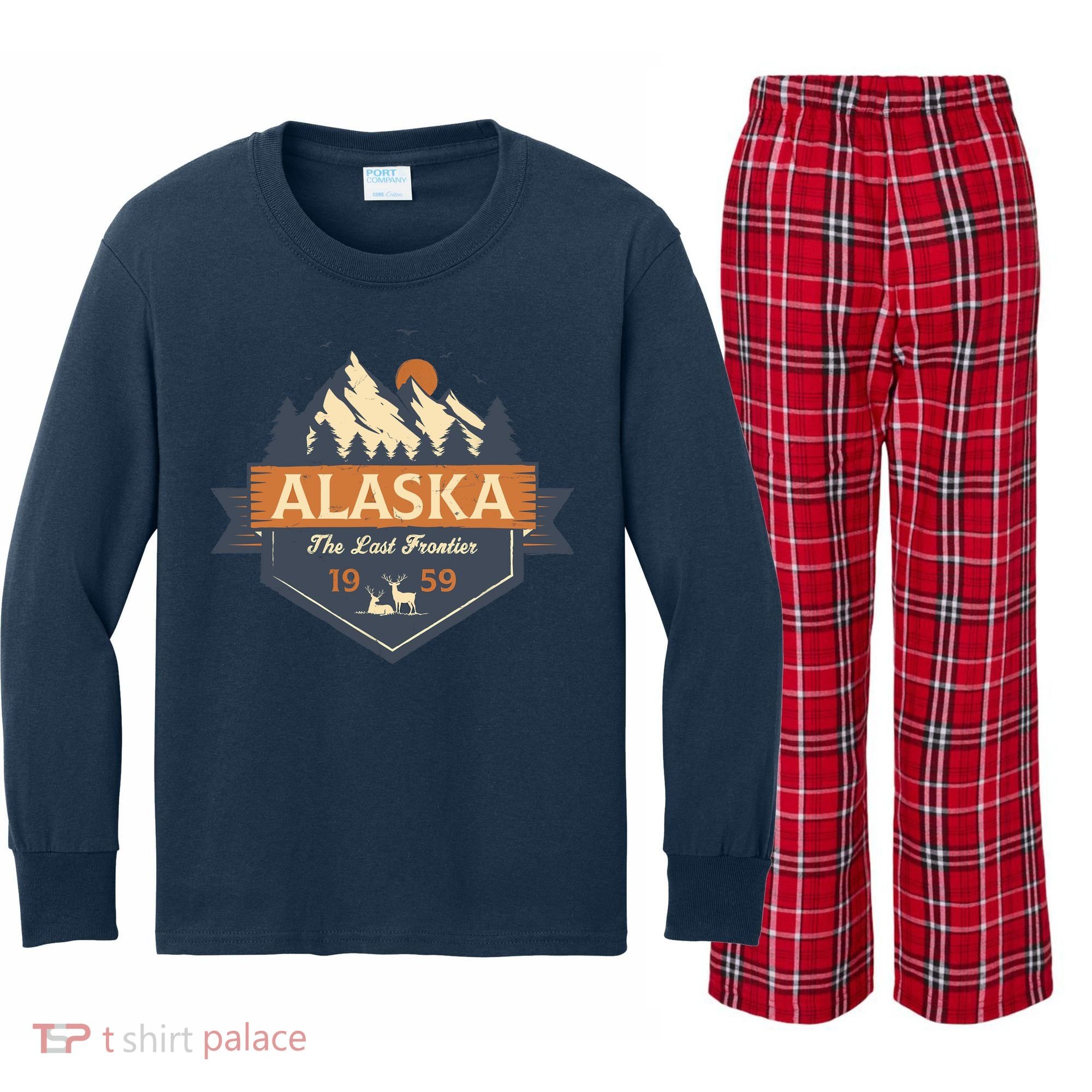 Last Frontier Retro Alaska Kids Long Sleeve Plaid Pajama Set
