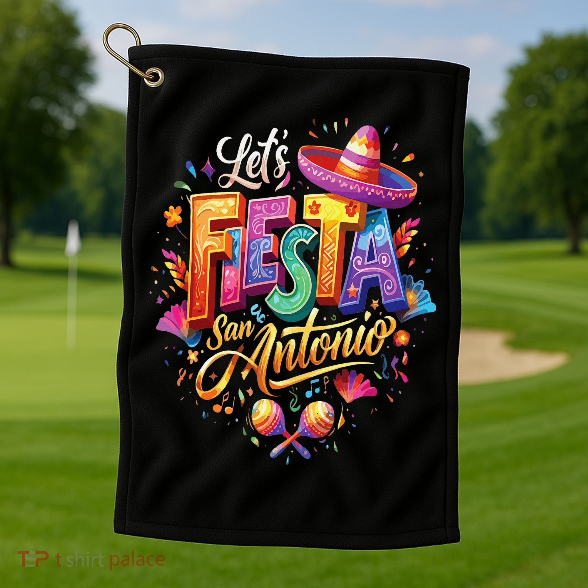 Lets Fiesta San Antonio Texas Cinco De Mayo Mexican Party Golf Towel