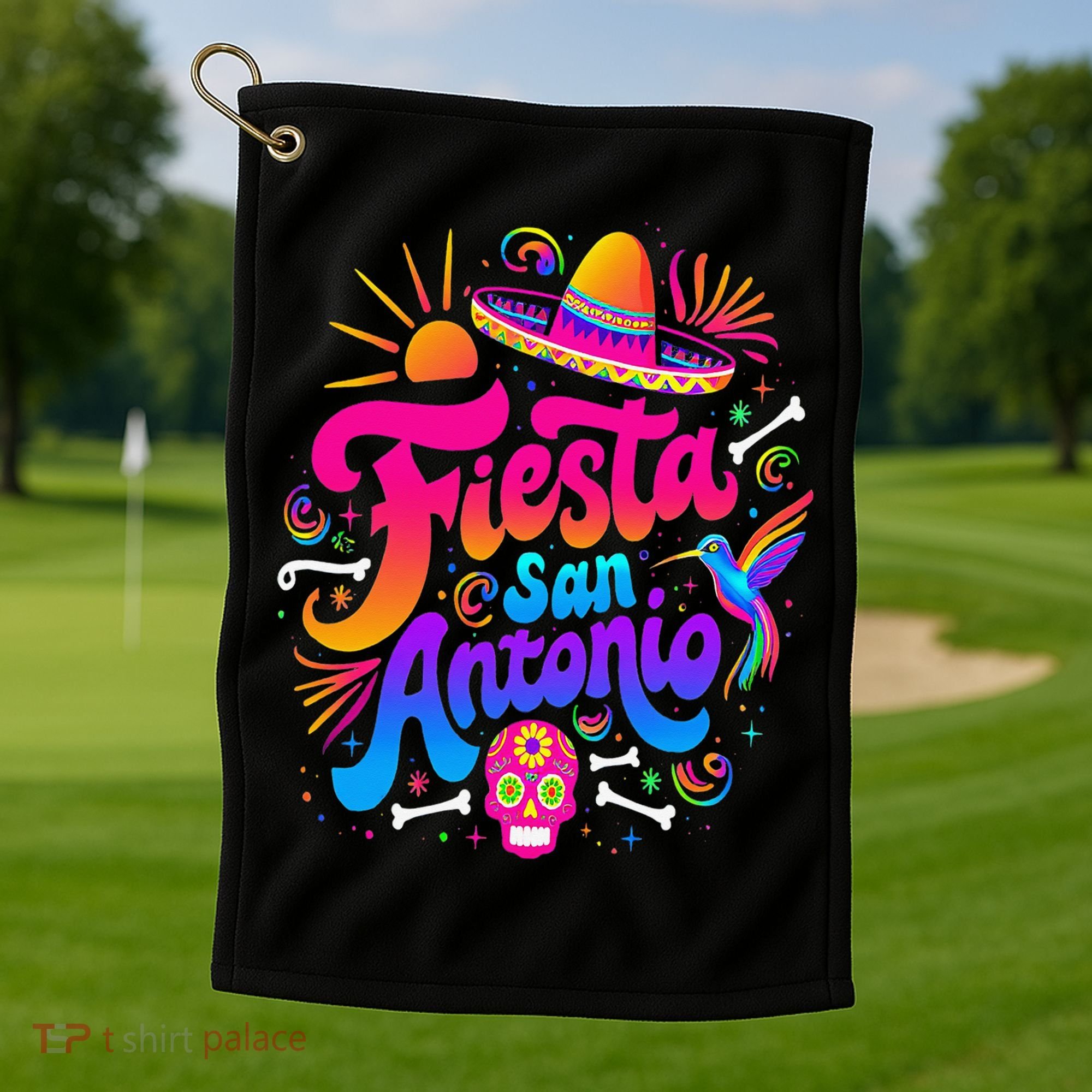 Lets Fiesta San Antonio Texas Cinco De Mayo Mexican Party Golf Towel
