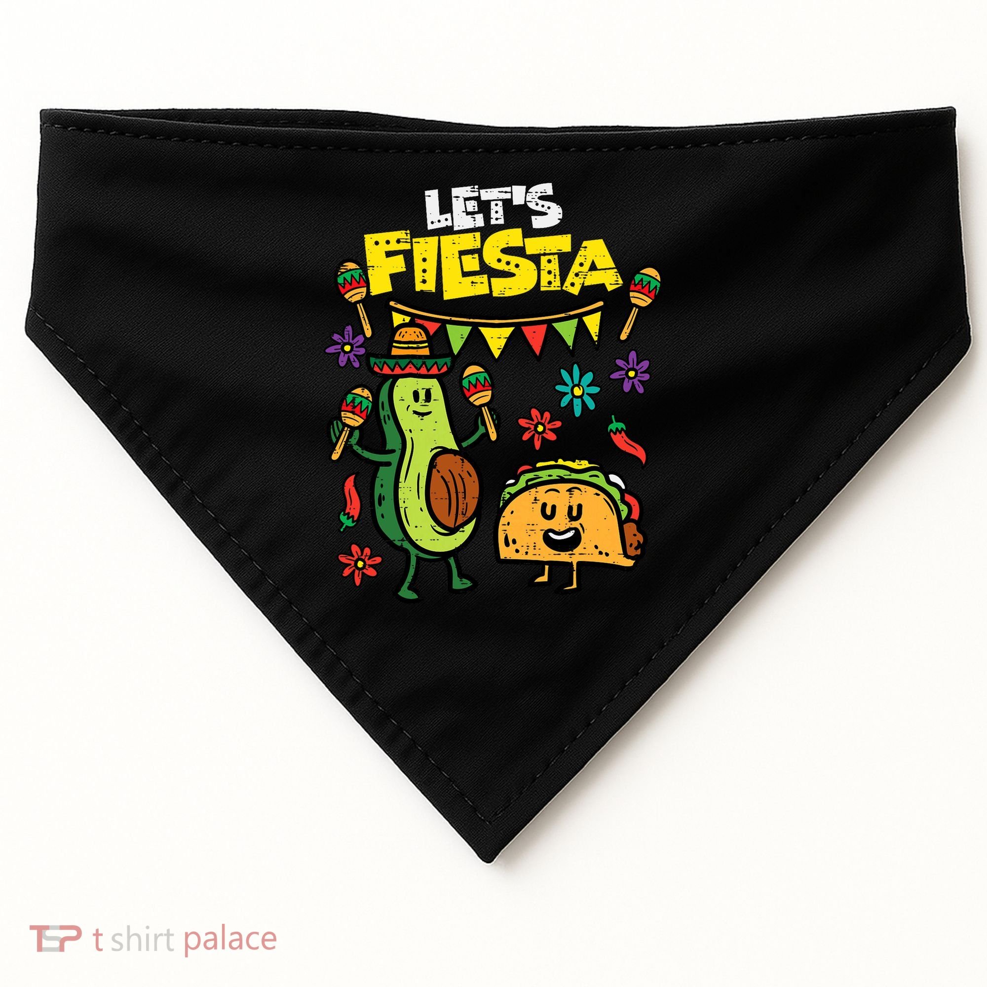 Lets Fiesta Taco Avocado Funny Cinco De Mayo Mexican Party USA-Made Doggie Bandana