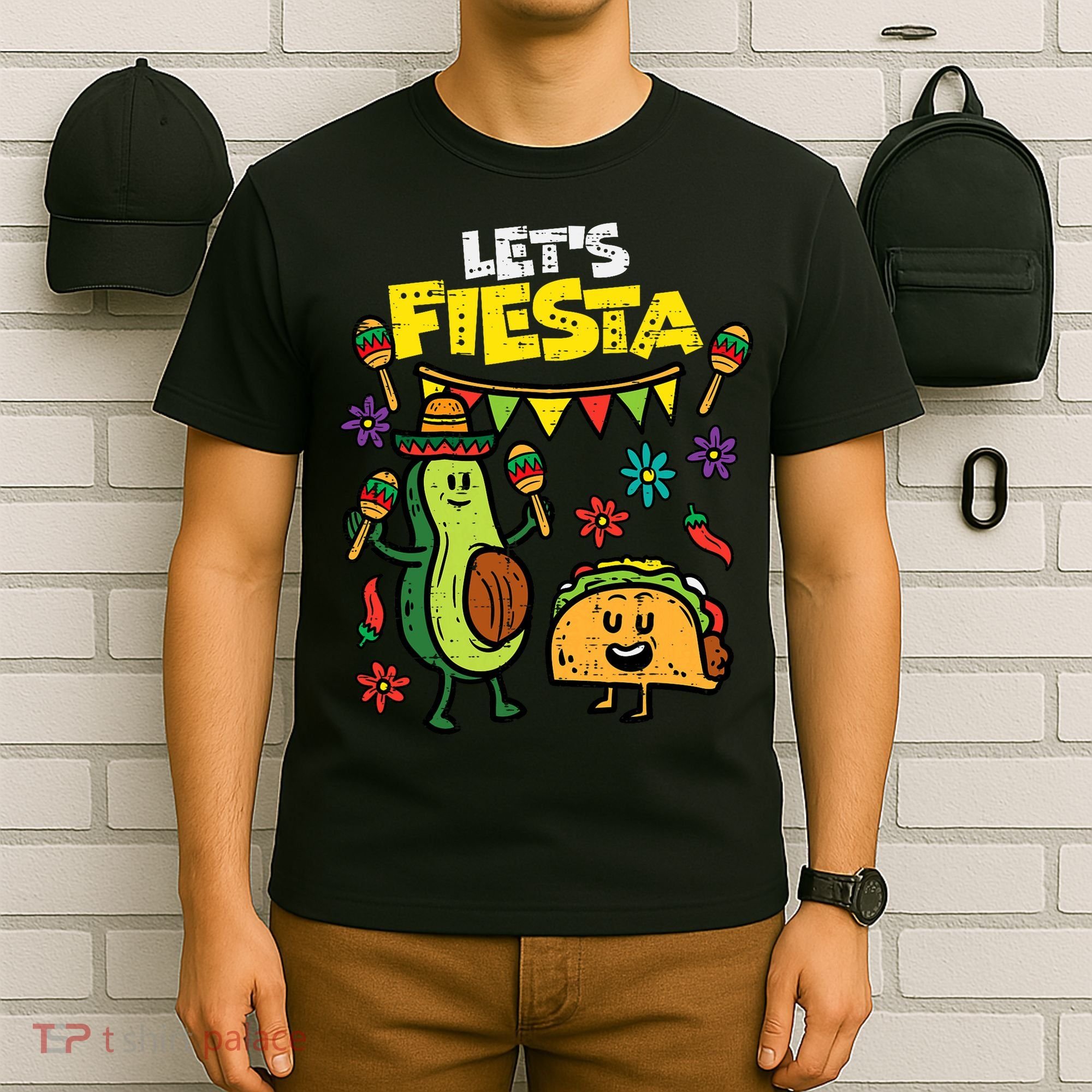 Lets Fiesta Taco Avocado Funny Cinco De Mayo Mexican Party T-Shirt