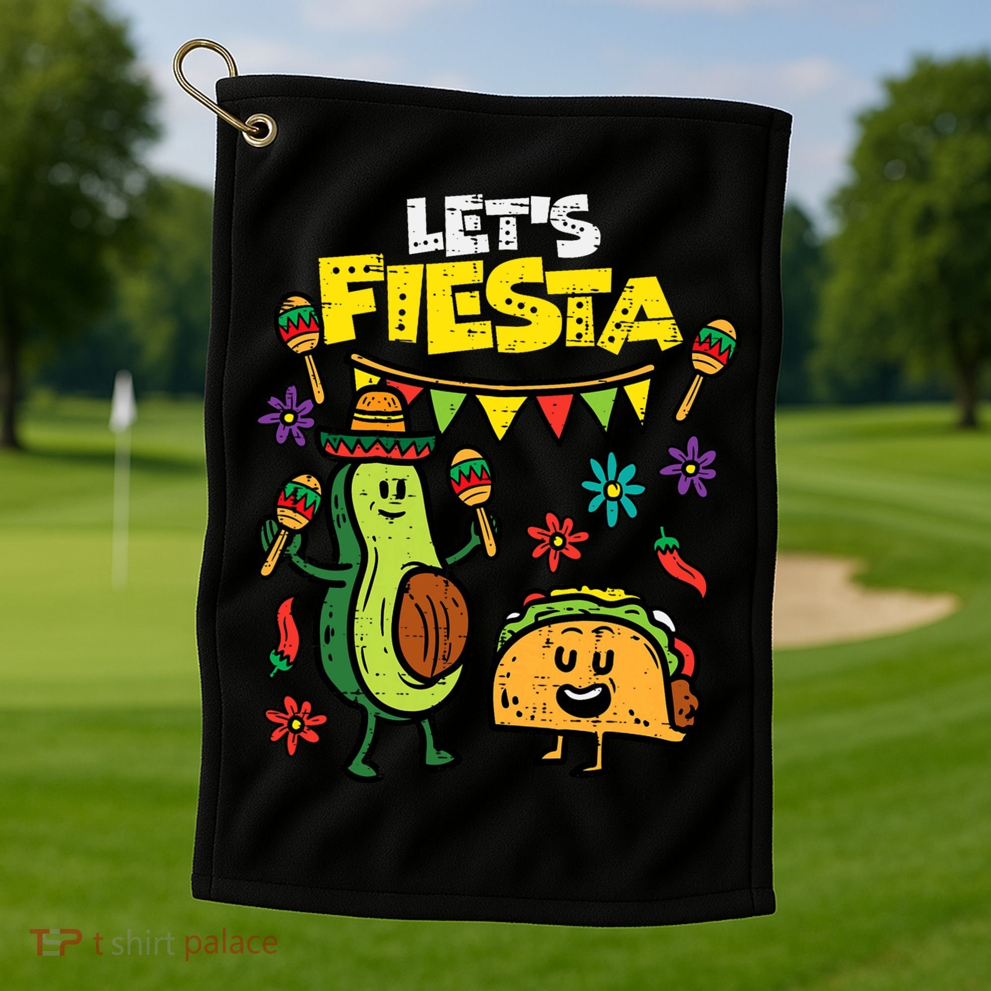 Lets Fiesta Taco Avocado Funny Cinco De Mayo Mexican Party Golf Towel
