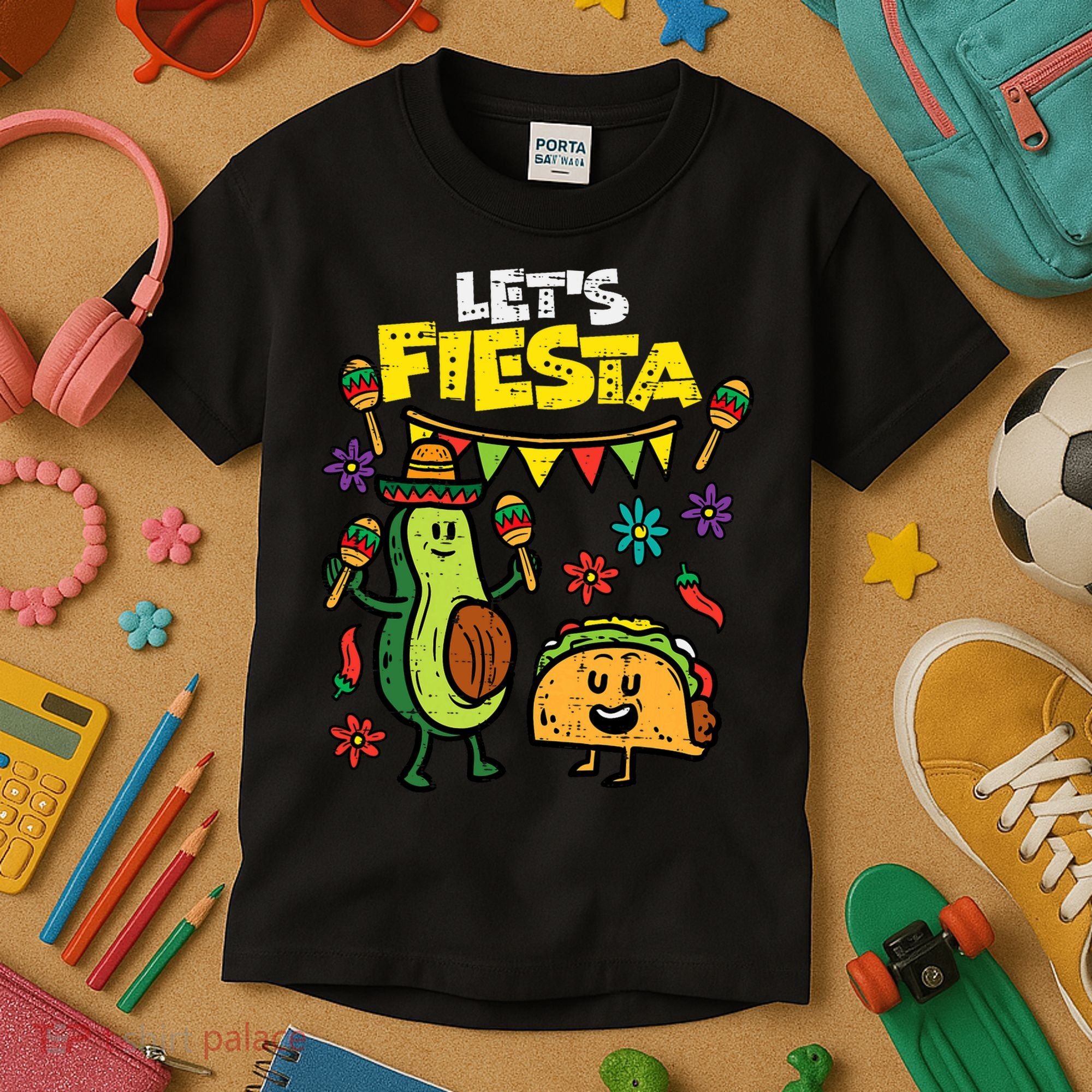 Lets Fiesta Taco Avocado Funny Cinco De Mayo Mexican Party Kids T-Shirt
