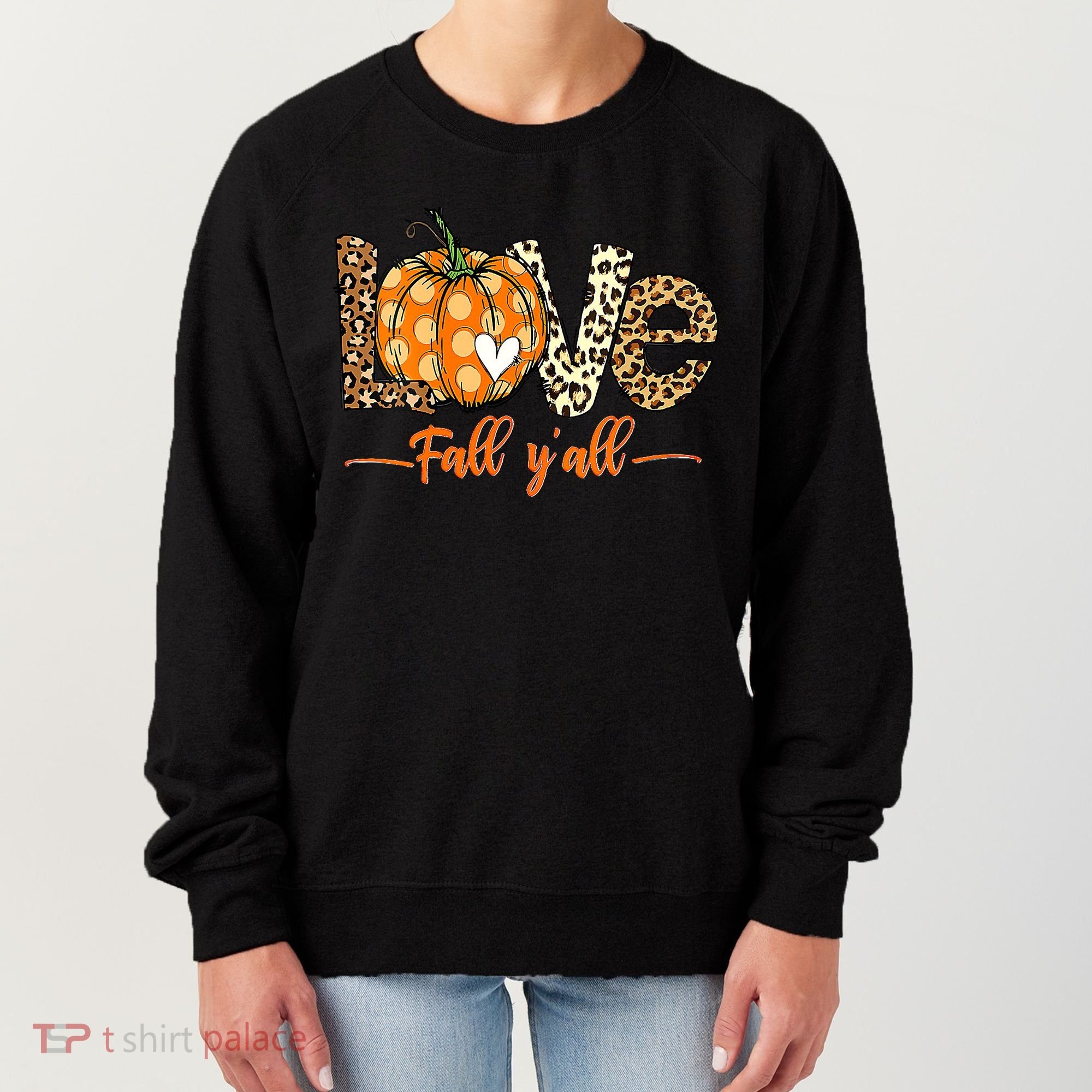Love Fall Y'All Leopard Pumpkin Fall Women's Sweatshirt