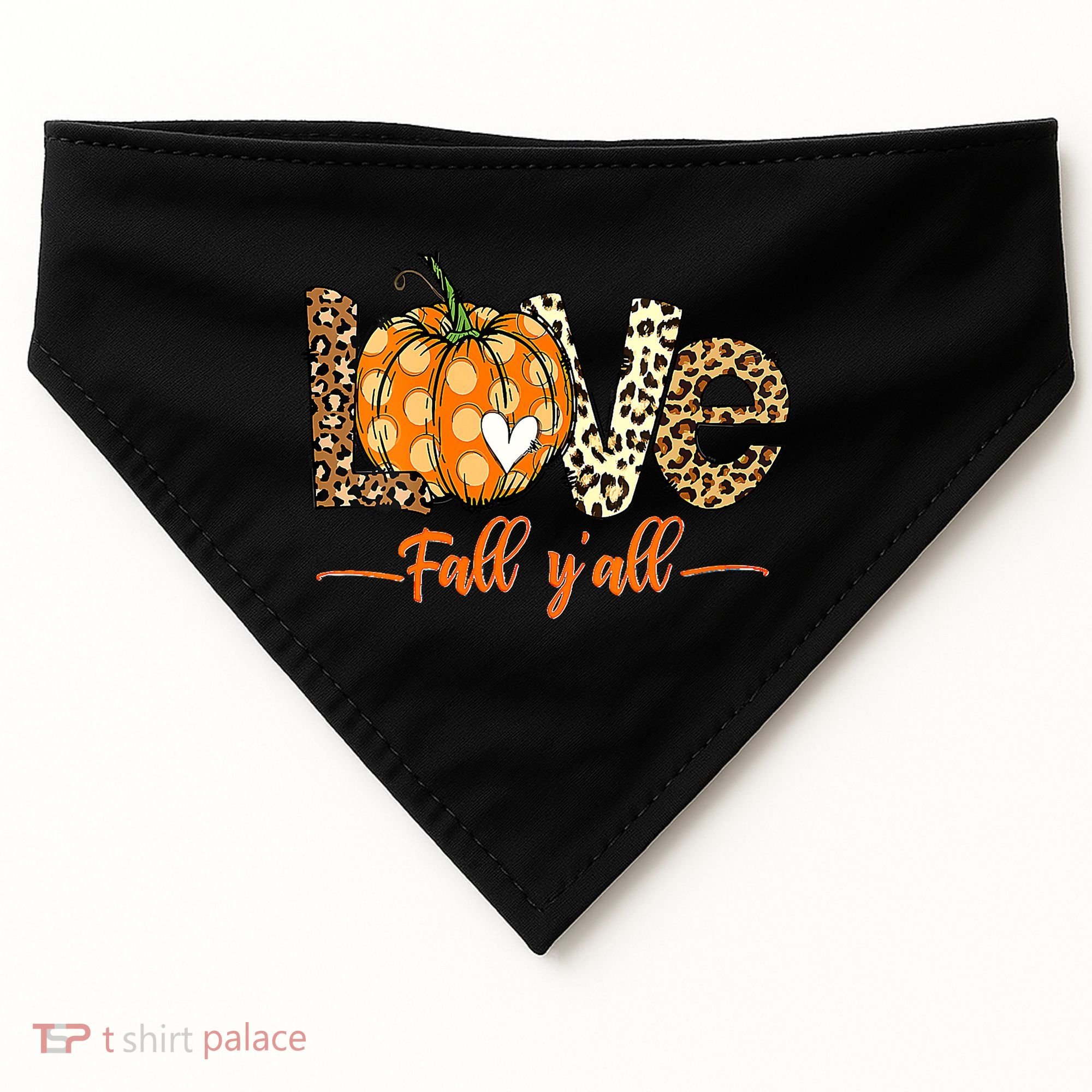 Love Fall Y'All Leopard Pumpkin Fall USA-Made Doggie Bandana