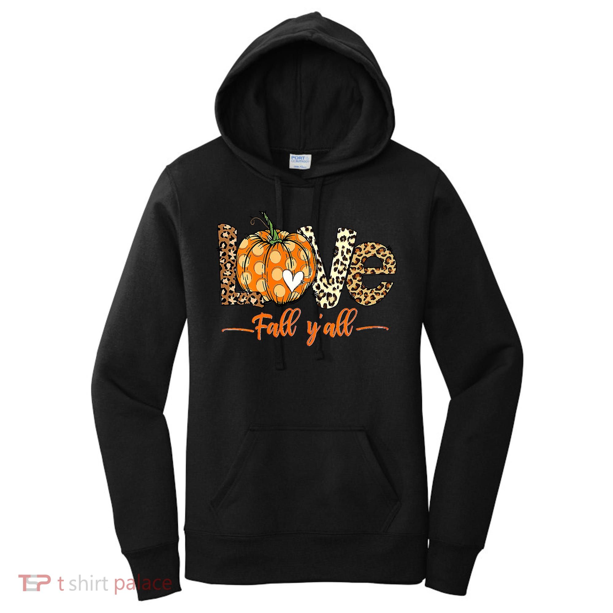 Love Fall Y'All Leopard Pumpkin Fall Women's Hoodie