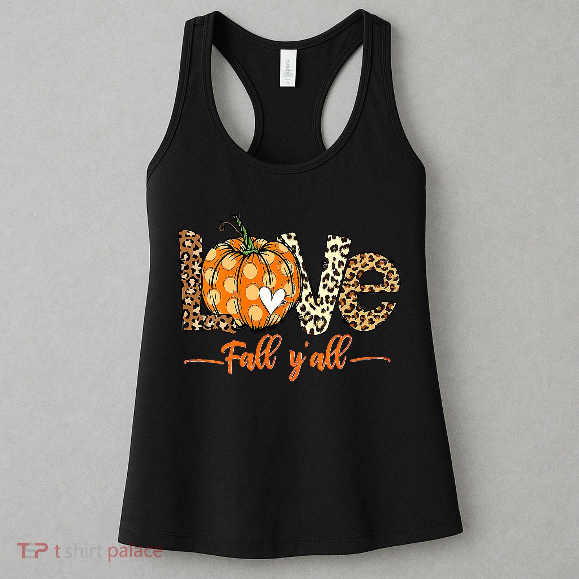 Love Fall Y'All Leopard Pumpkin Fall Women's Tank Top