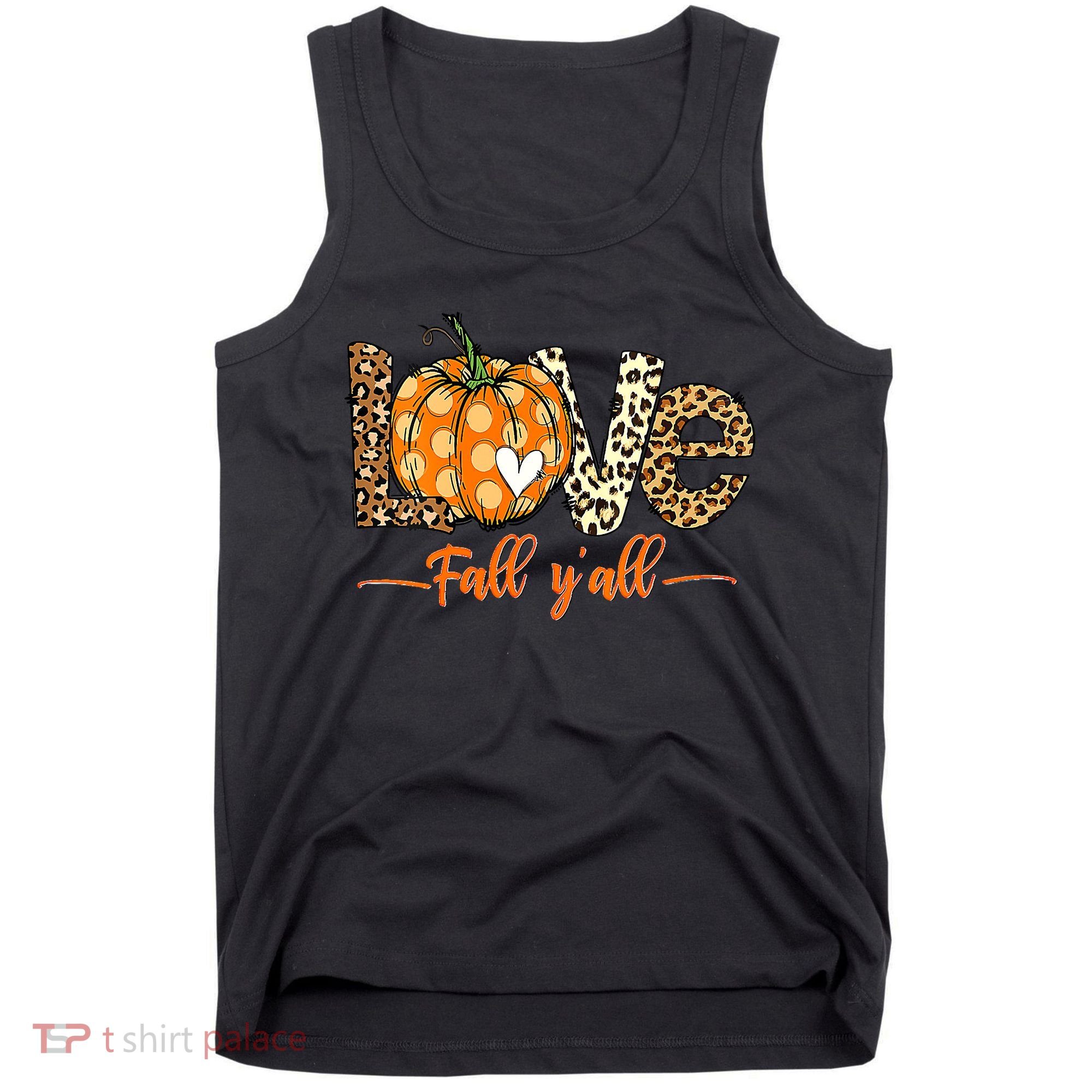 Love Fall Y'All Leopard Pumpkin Fall Tank Top