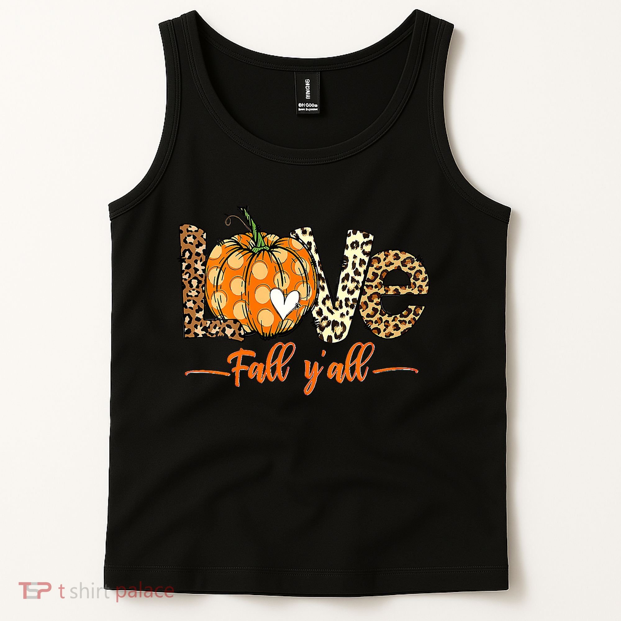 Love Fall Y'All Leopard Pumpkin Fall Tank Top