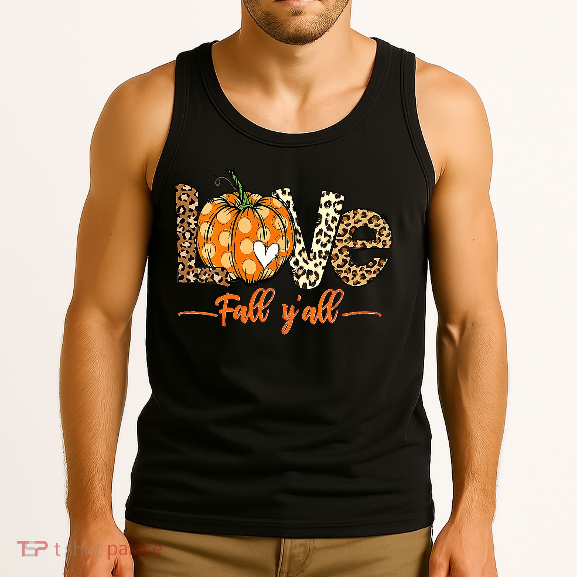Love Fall Y'All Leopard Pumpkin Fall Tank Top