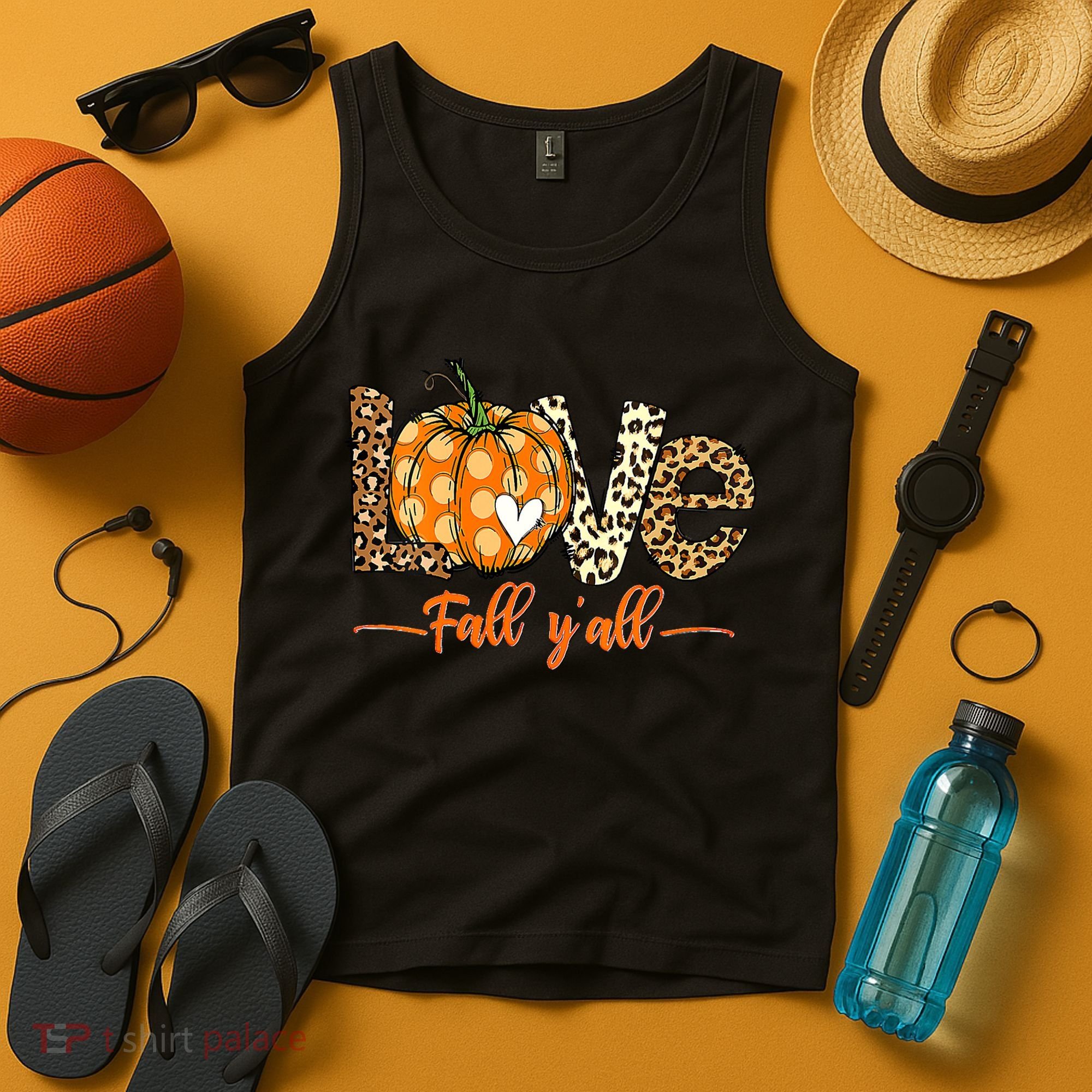 Love Fall Y'All Leopard Pumpkin Fall Tank Top