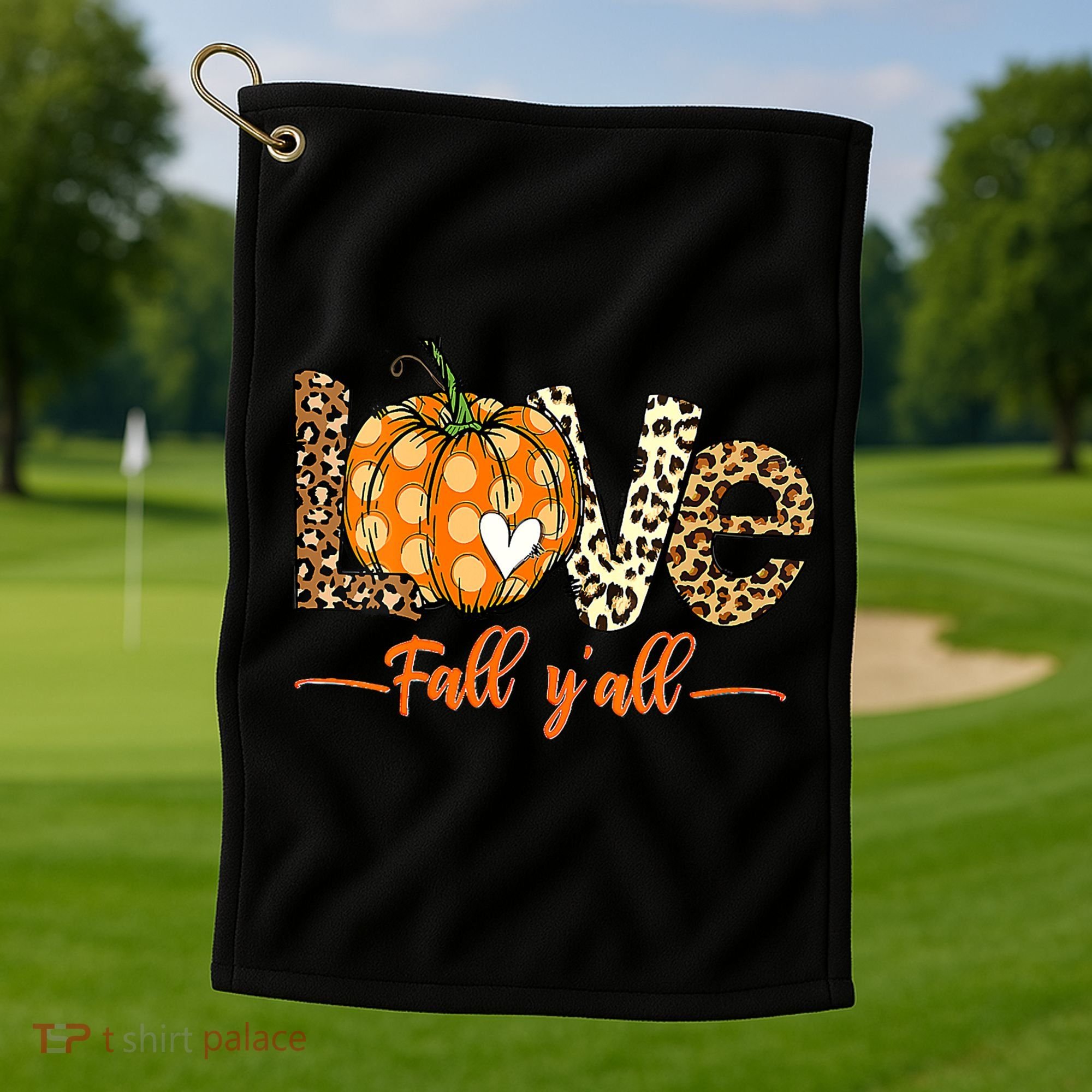 Love Fall Y'All Leopard Pumpkin Fall Golf Towel