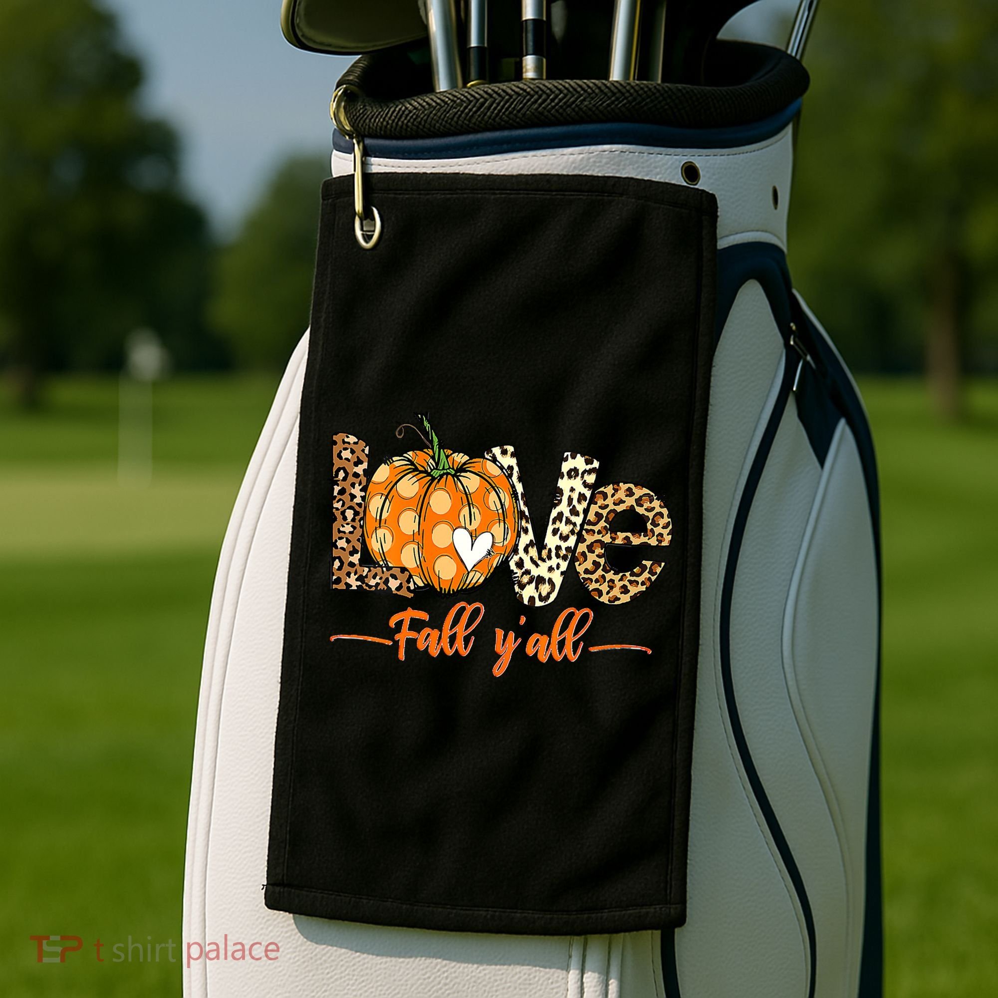 Love Fall Y'All Leopard Pumpkin Fall Golf Towel