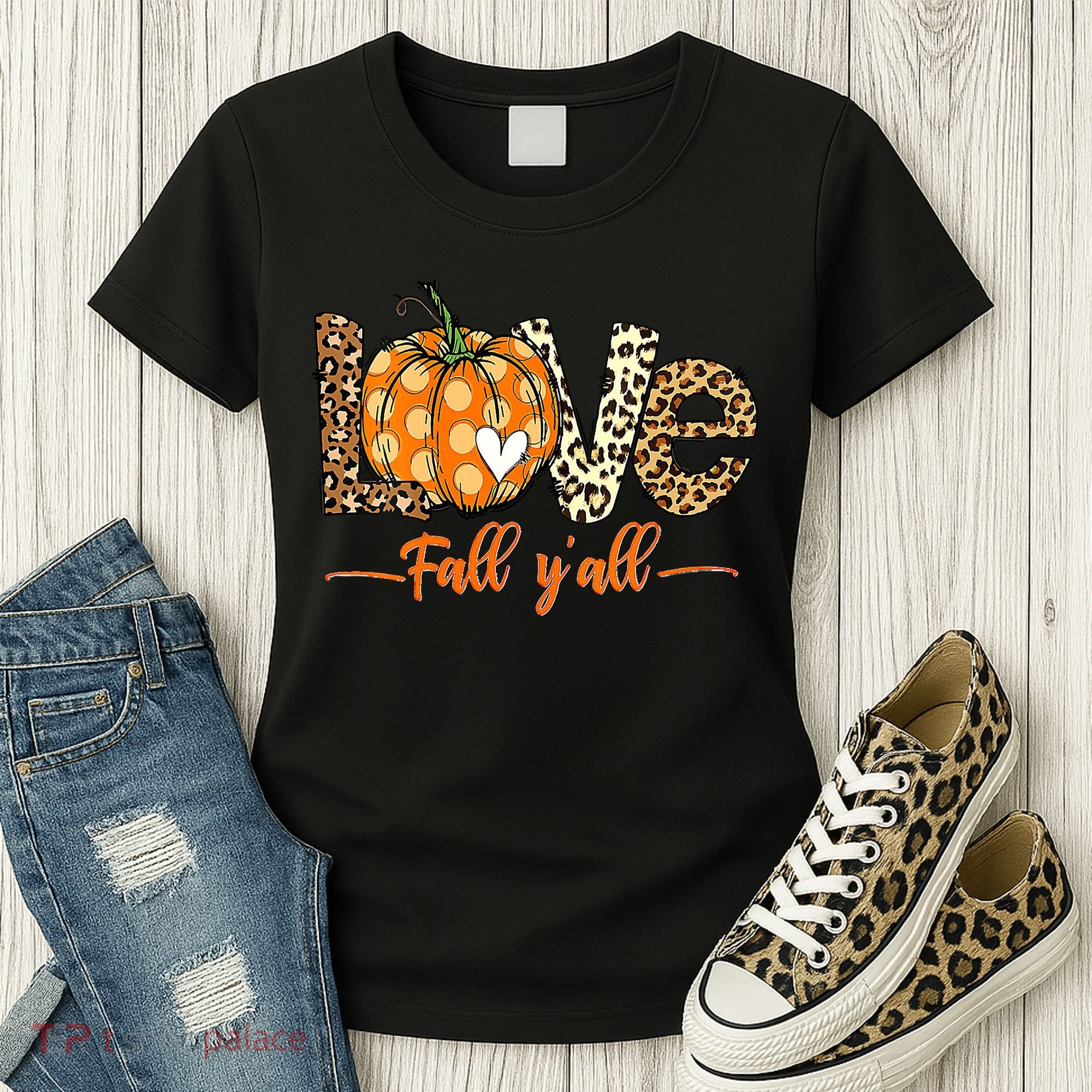 Love Fall Y'All Leopard Pumpkin Fall Women's T-Shirt