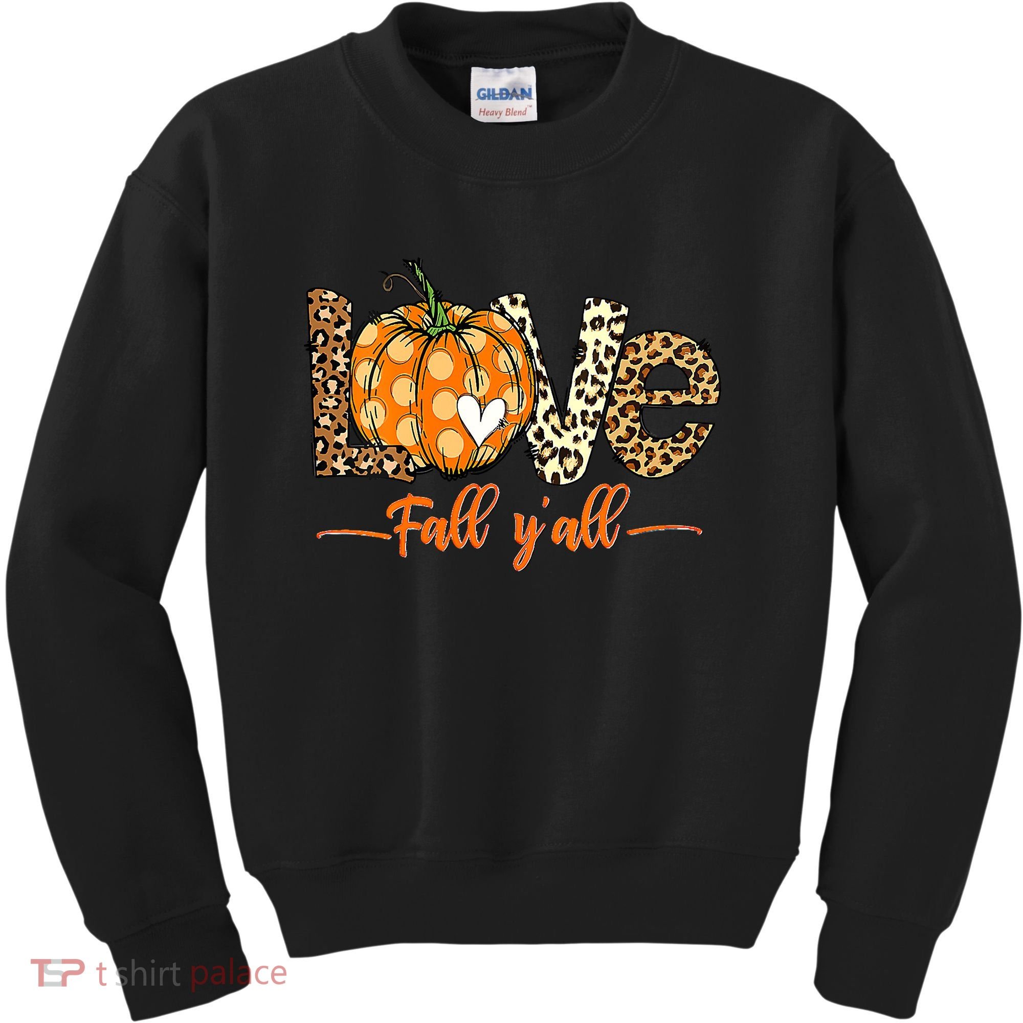 Love Fall Y'All Leopard Pumpkin Fall Kids Sweatshirt