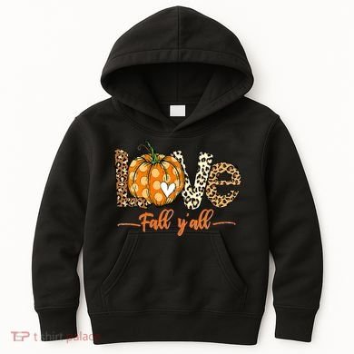 Love Fall Y'All Leopard Pumpkin Fall Kids Hoodie