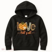 Love Fall Y'All Leopard Pumpkin Fall Kids Hoodie thumb 0
