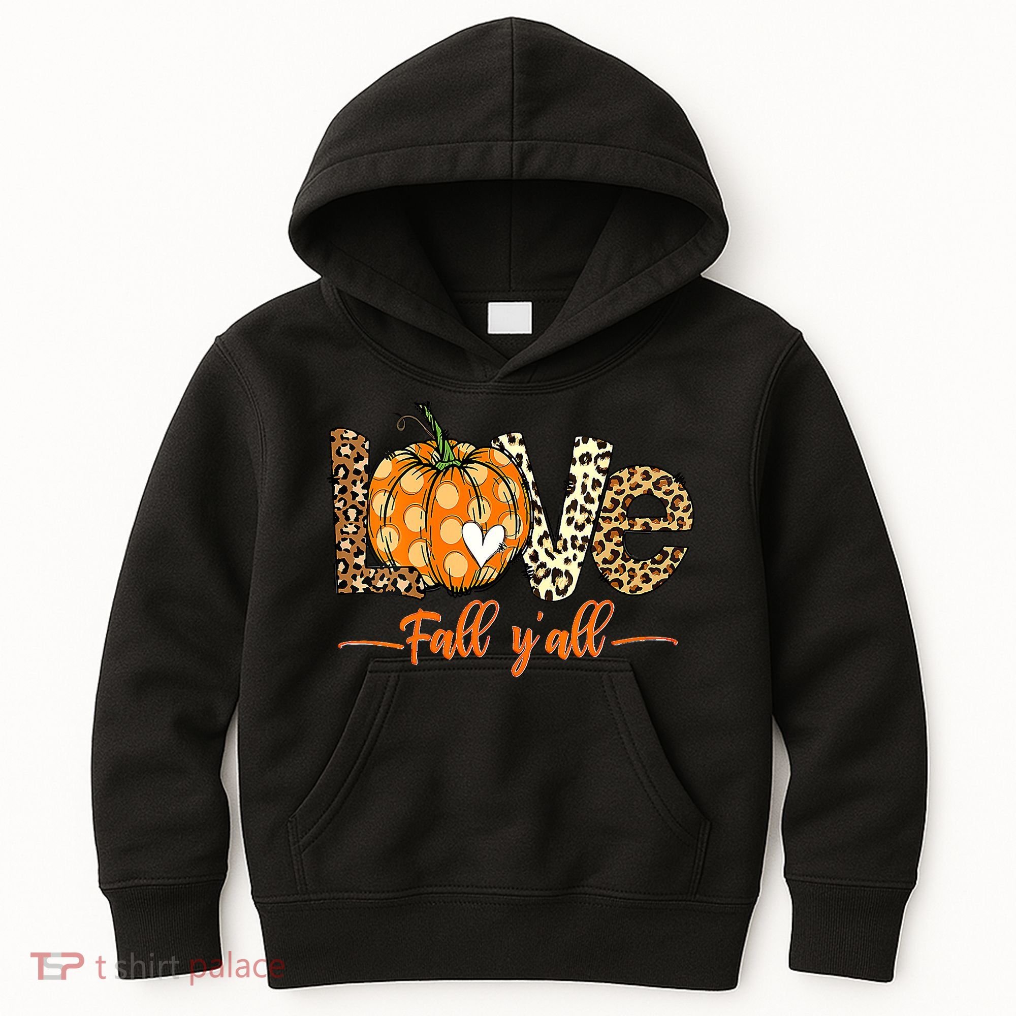 Love Fall Y'All Leopard Pumpkin Fall Kids Hoodie