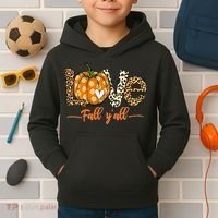 Love Fall Y'All Leopard Pumpkin Fall Kids Hoodie thumb 2