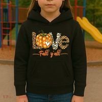 Love Fall Y'All Leopard Pumpkin Fall Kids Hoodie thumb 3