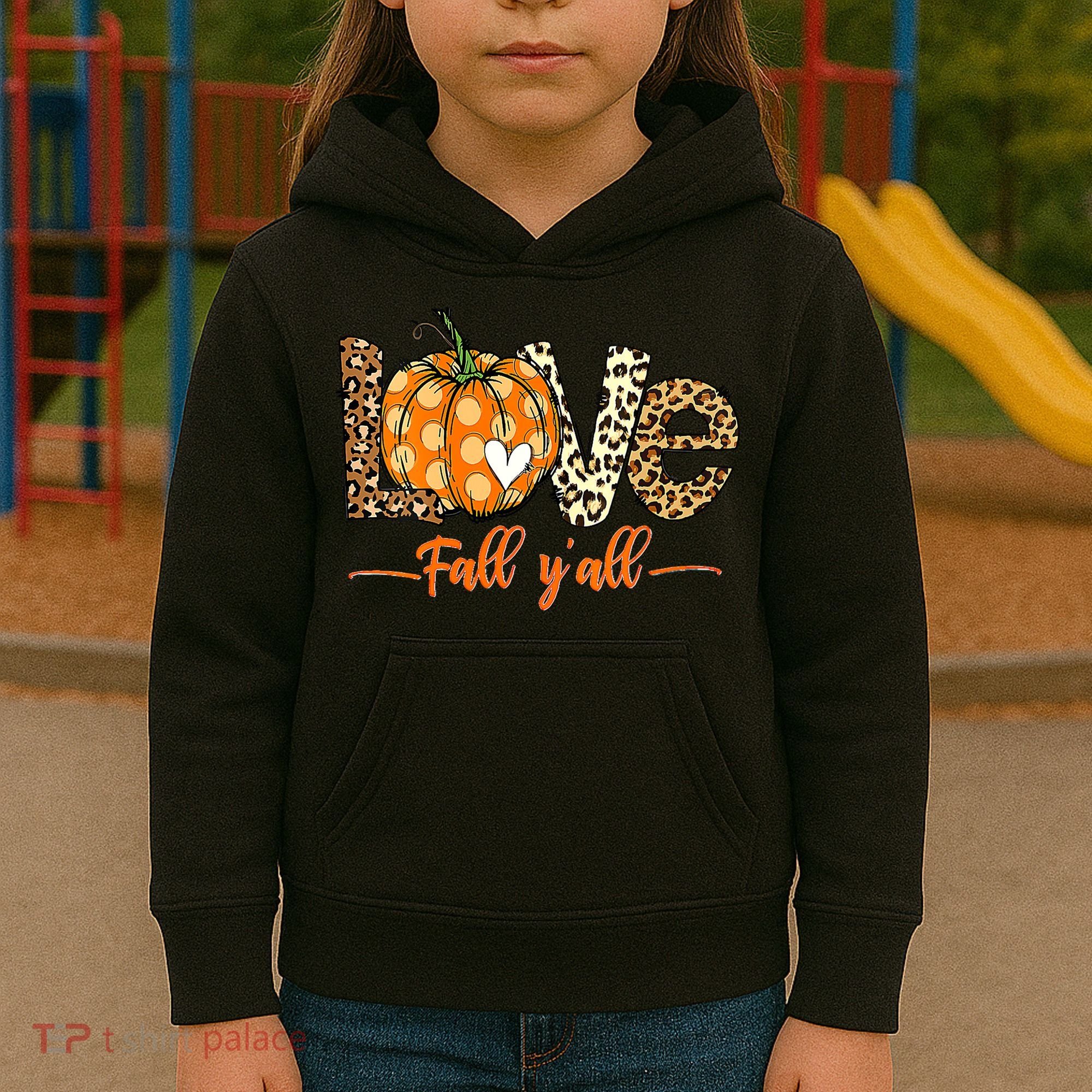Love Fall Y'All Leopard Pumpkin Fall Kids Hoodie