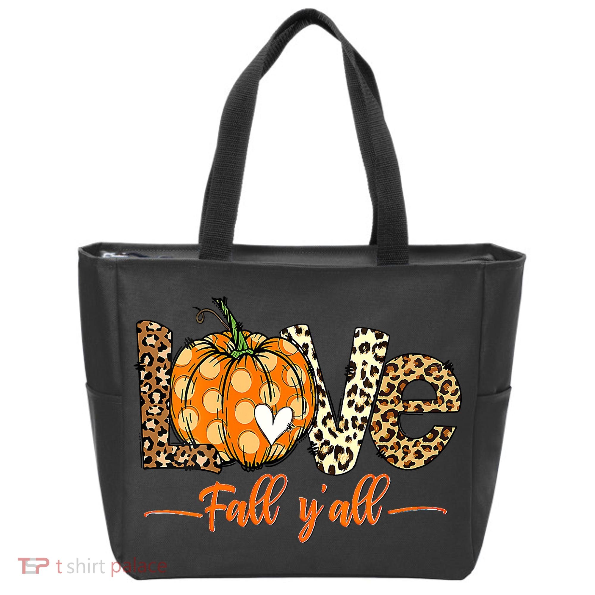 Love Fall Y'All Leopard Pumpkin Fall Tote Bag