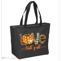 Love Fall Y'All Leopard Pumpkin Fall Tote Bag thumb 2