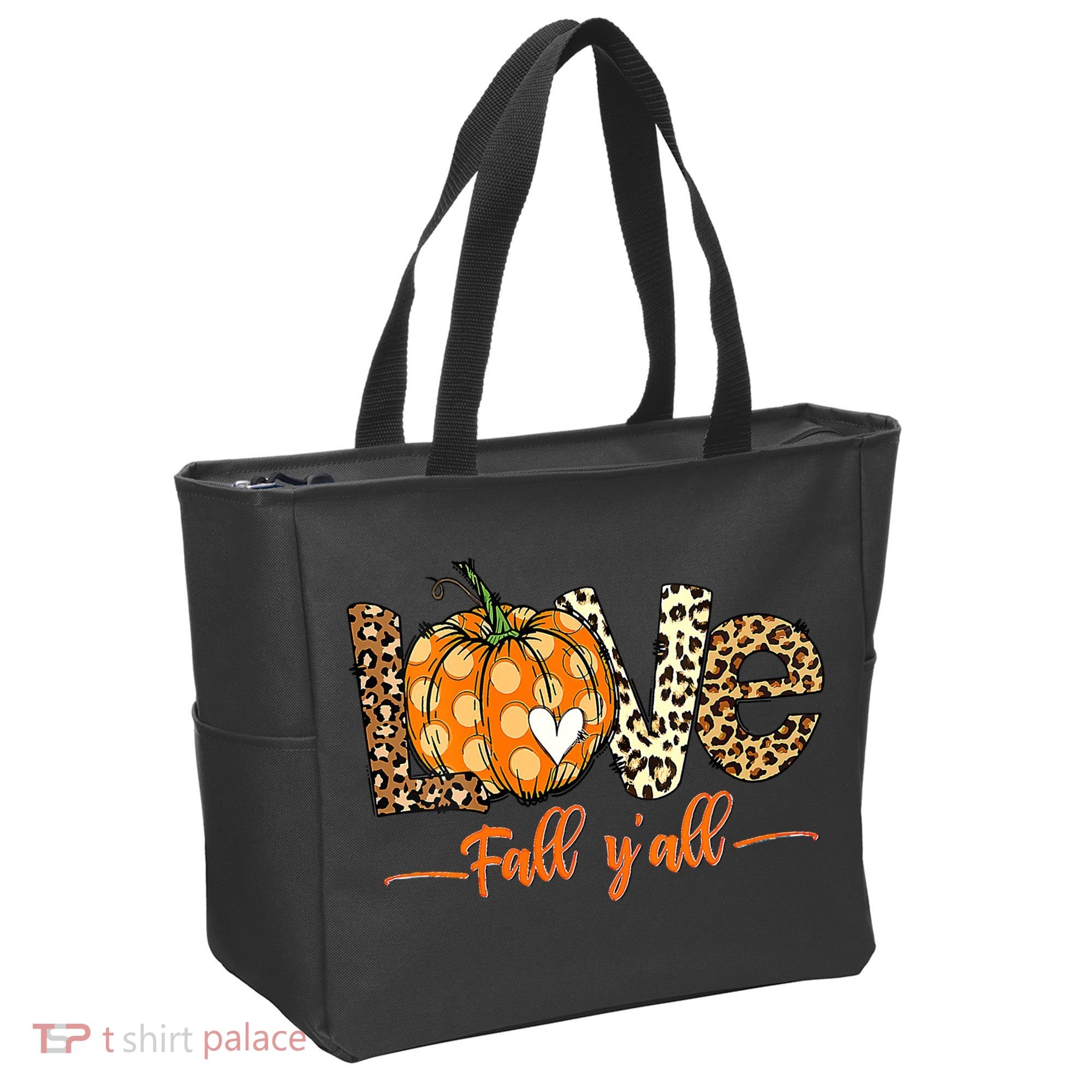 Love Fall Y'All Leopard Pumpkin Fall Tote Bag