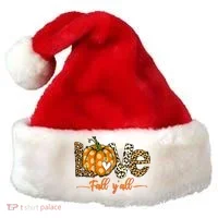 Love Fall Y'All Leopard Pumpkin Fall Santa Hat thumb 0