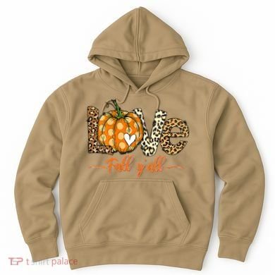 Love Fall Y'All Leopard Pumpkin Fall Hoodie