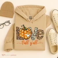 Love Fall Y'All Leopard Pumpkin Fall Hoodie thumb 4