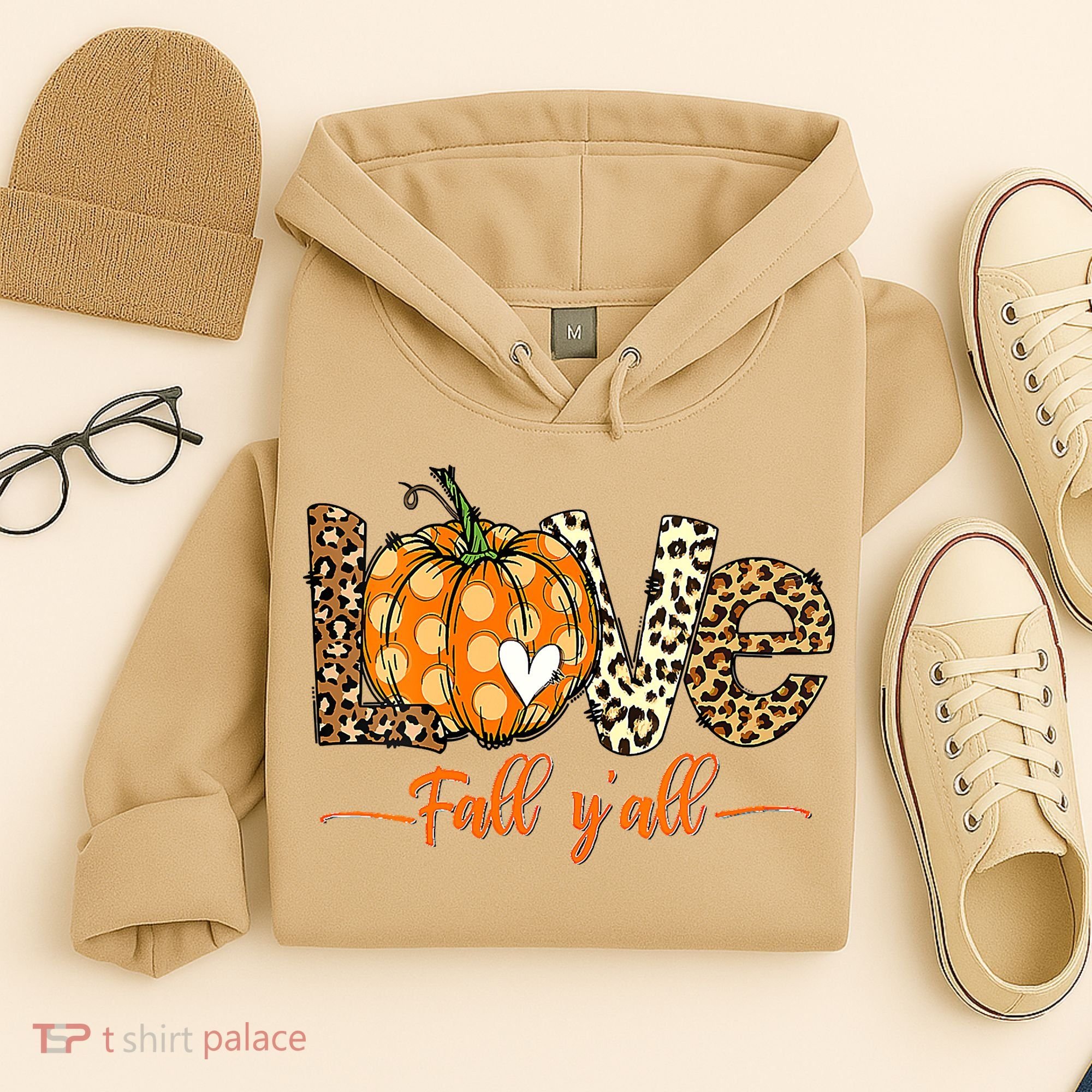 Love Fall Y'All Leopard Pumpkin Fall Hoodie