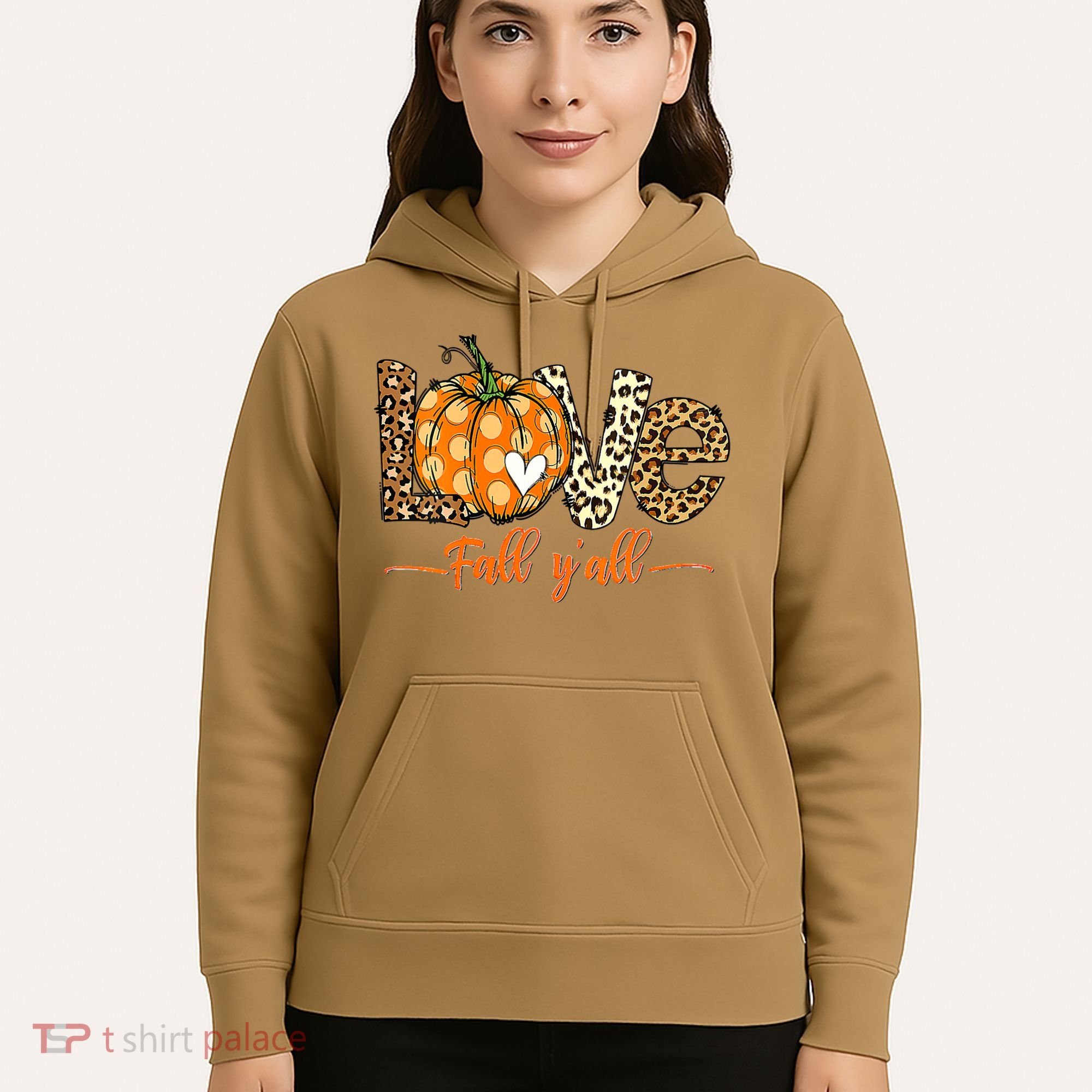 Love Fall Y'All Leopard Pumpkin Fall Hoodie