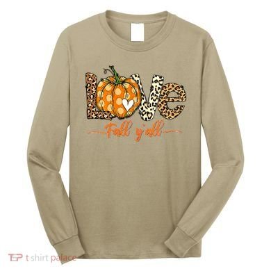 Love Fall Y'All Leopard Pumpkin Fall Long Sleeve Shirt