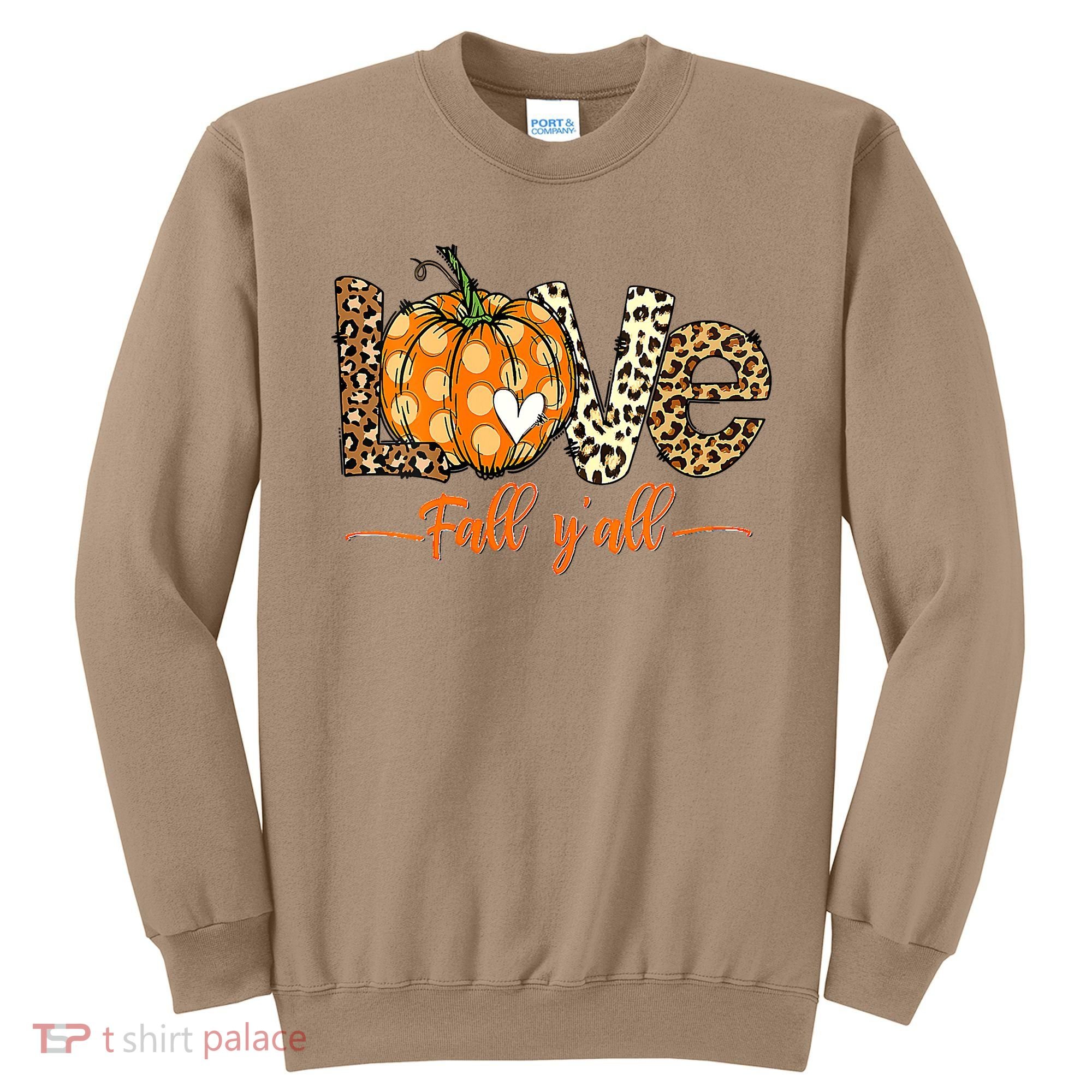 Love Fall Y'All Leopard Pumpkin Fall Sweatshirt