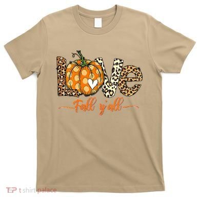 Love Fall Y'All Leopard Pumpkin Fall T-Shirt