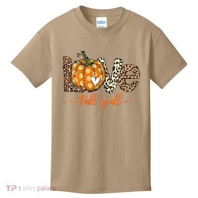 Love Fall Y'All Leopard Pumpkin Fall Kids T-Shirt