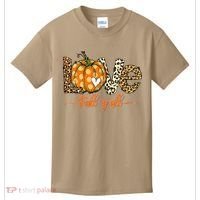 Love Fall Y'All Leopard Pumpkin Fall Kids T-Shirt thumb 0