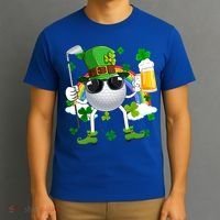 Leprechaun Golf Ball With Stick And Glass Of Beer Patricks Day Gift T-Shirt thumb 3