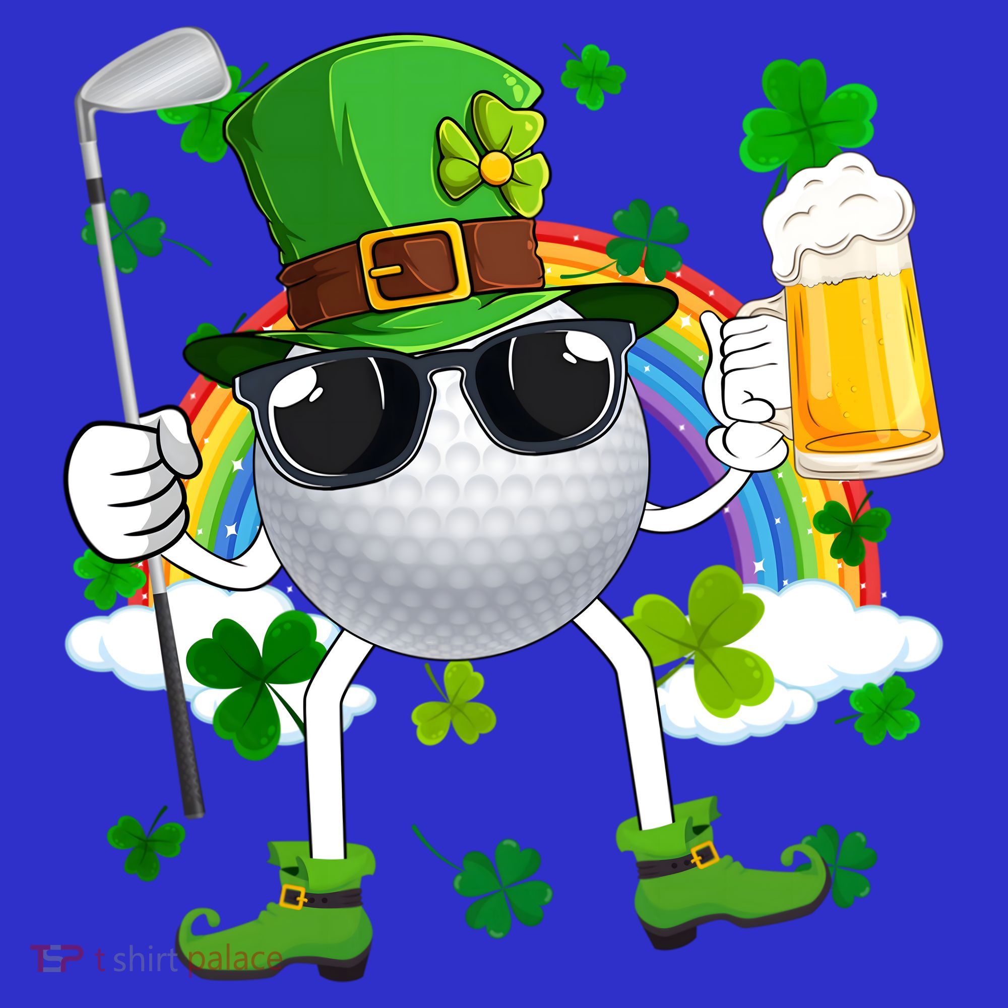 Leprechaun Golf Ball With Stick And Glass Of Beer Patricks Day Gift T-Shirt