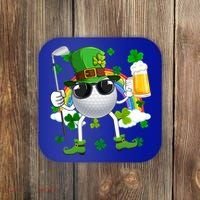 Leprechaun Golf Ball With Stick And Glass Of Beer Patricks Day Gift Coaster thumb 0