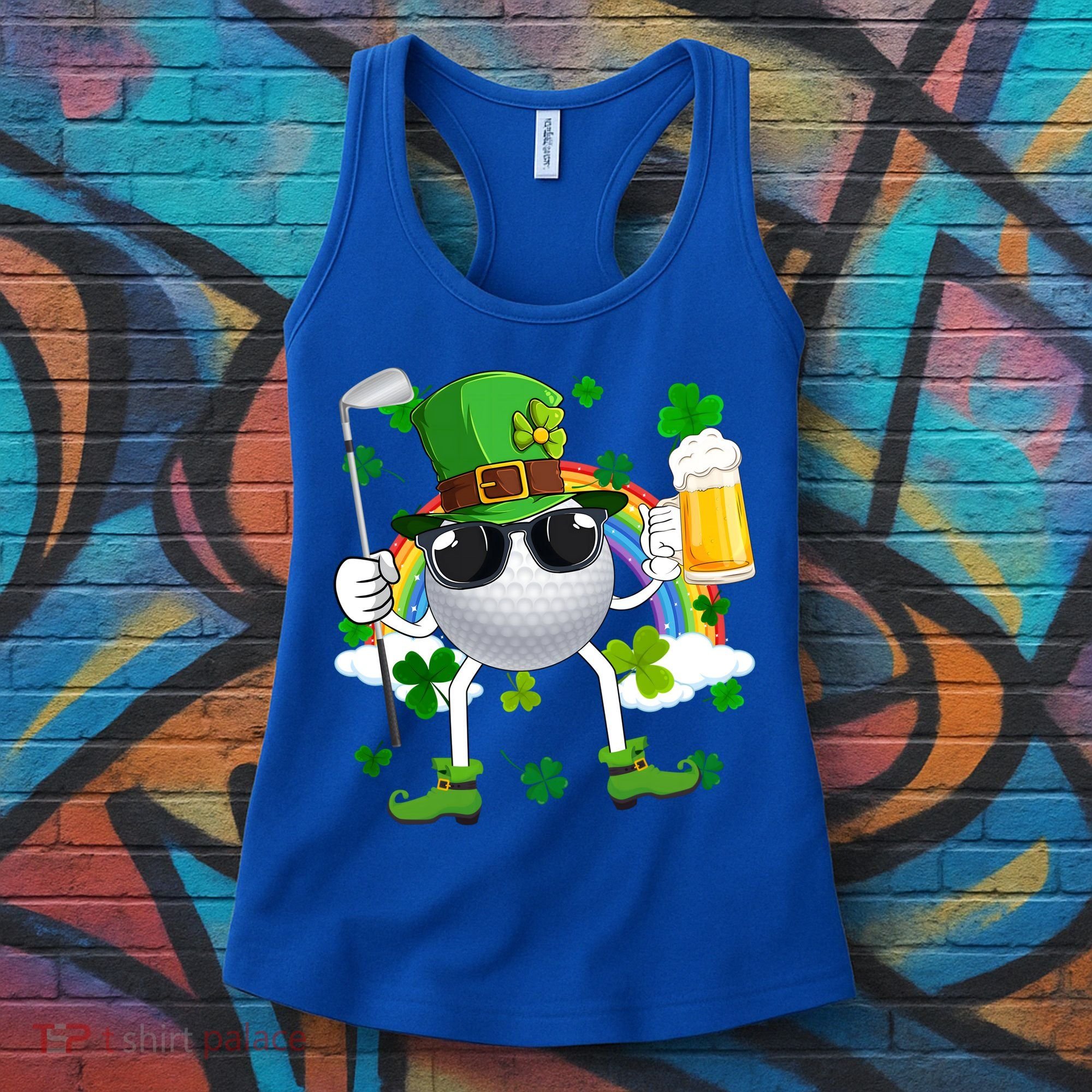 Leprechaun Golf Ball With Stick And Glass Of Beer Patricks Day Gift Women's Tank Top