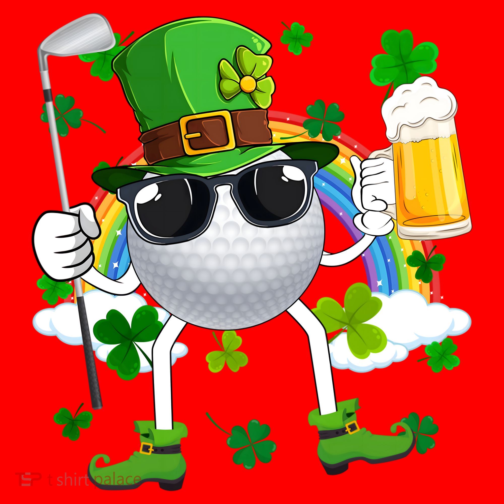 Leprechaun Golf Ball With Stick And Glass Of Beer Patricks Day Gift Santa Hat