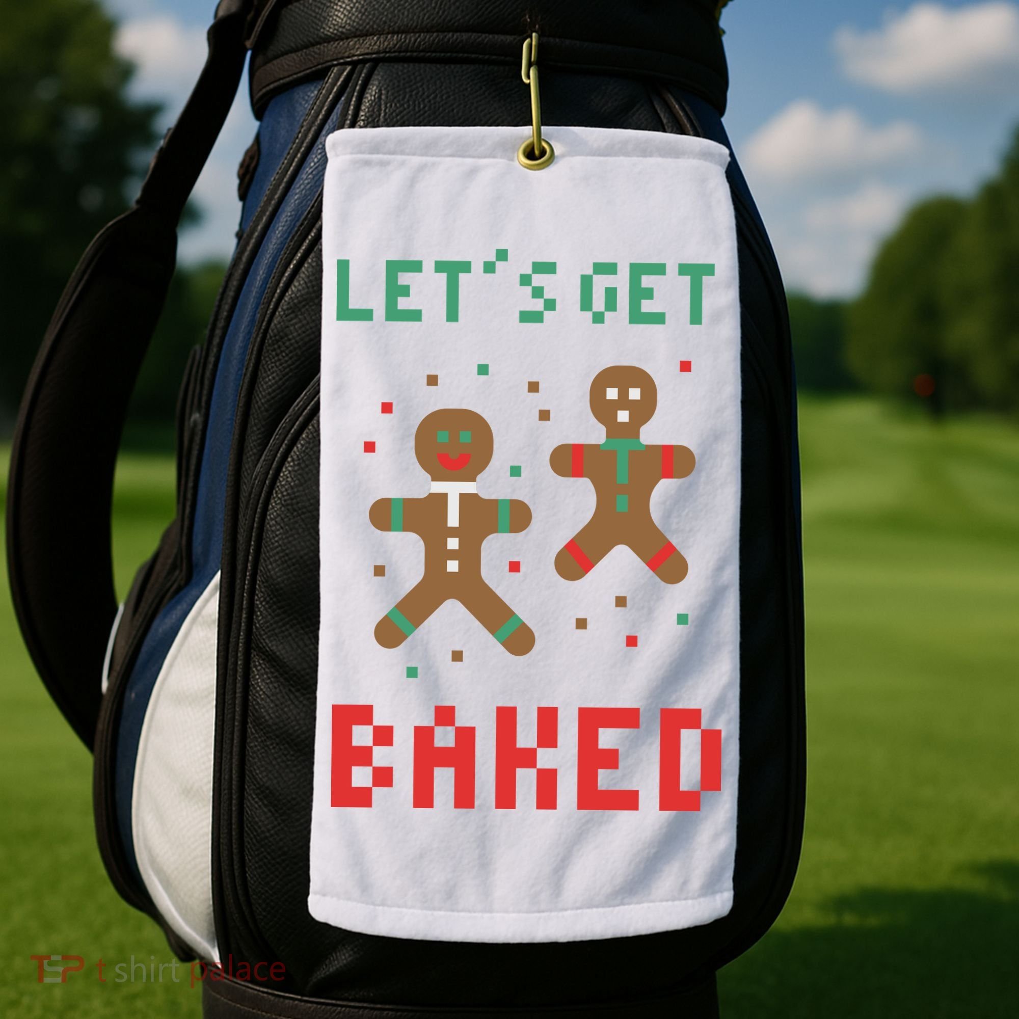 Let's Get Baked Gingerbread Cookie Funny Christmas Golf Towel