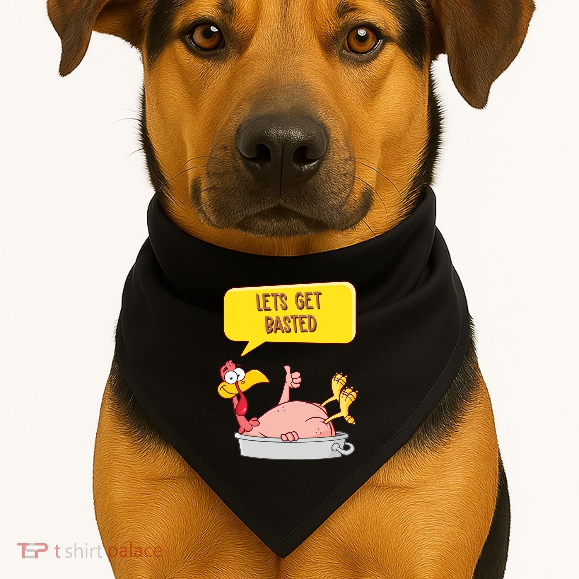 Lets Get Basted Funny Thanksgiving Turkey USA-Made Doggie Bandana