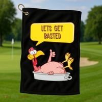 Lets Get Basted Funny Thanksgiving Turkey Golf Towel thumb 1