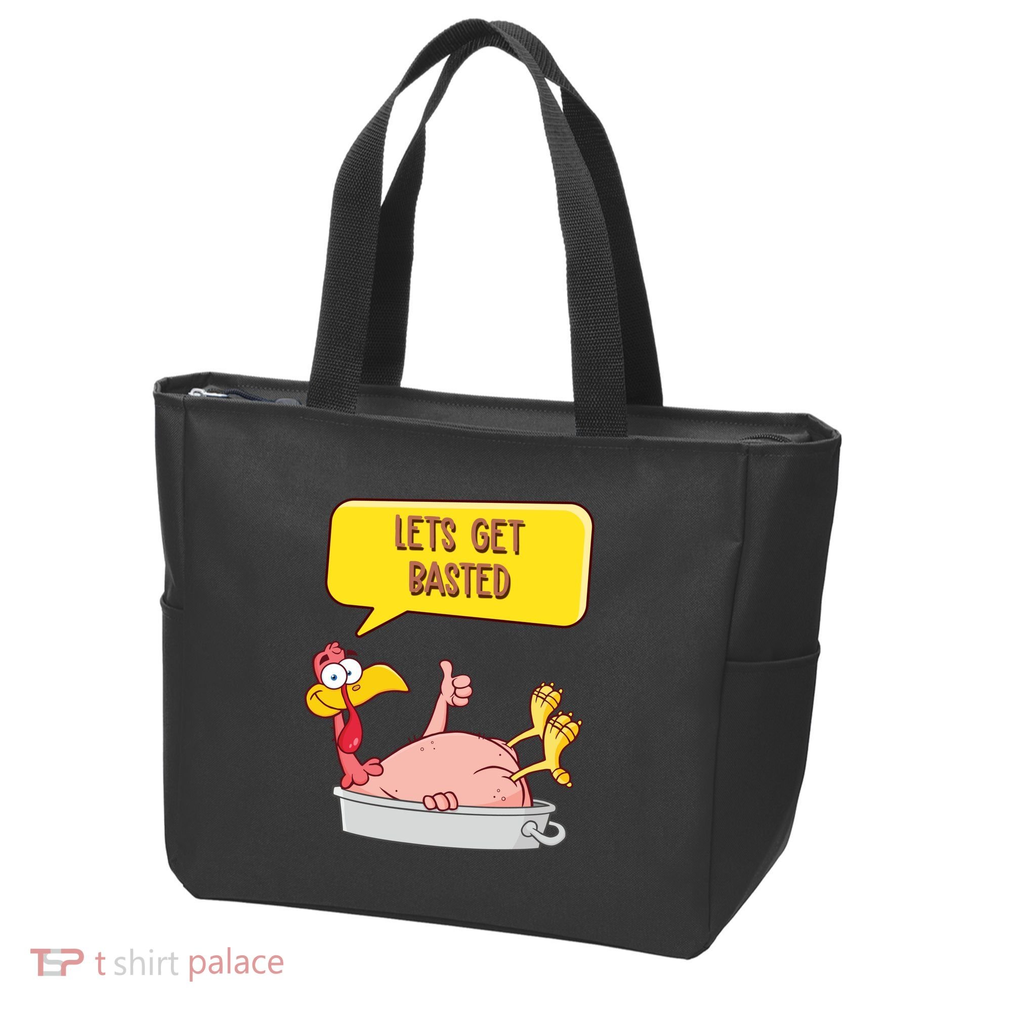 Lets Get Basted Funny Thanksgiving Turkey Tote Bag
