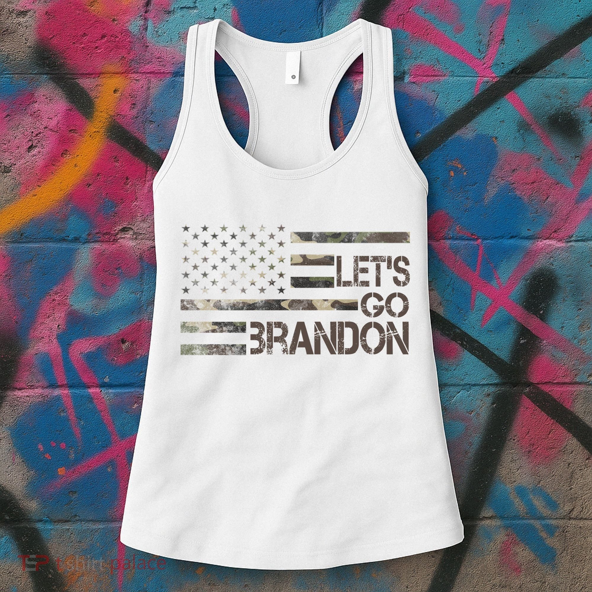 Let's Go Brandon Military Camo FJB Biden Chant Flag Women's Tank Top